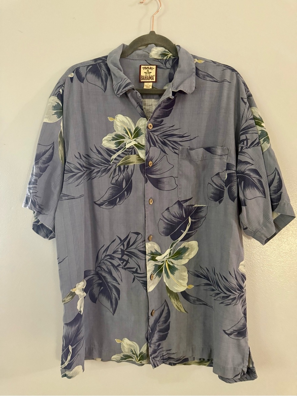 Vintage Tommy Bahama Silk Camp Shirt Jacquard Tropical Floral L